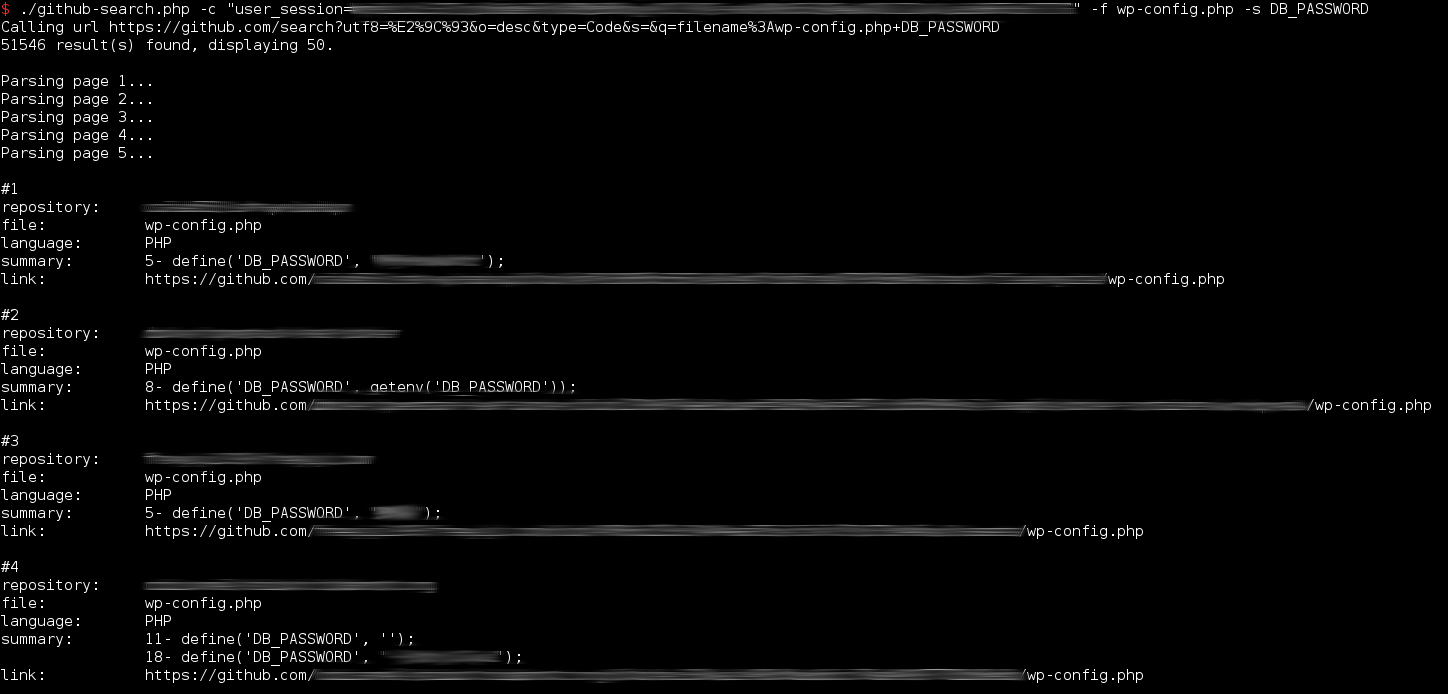 GitHub search PHP tool